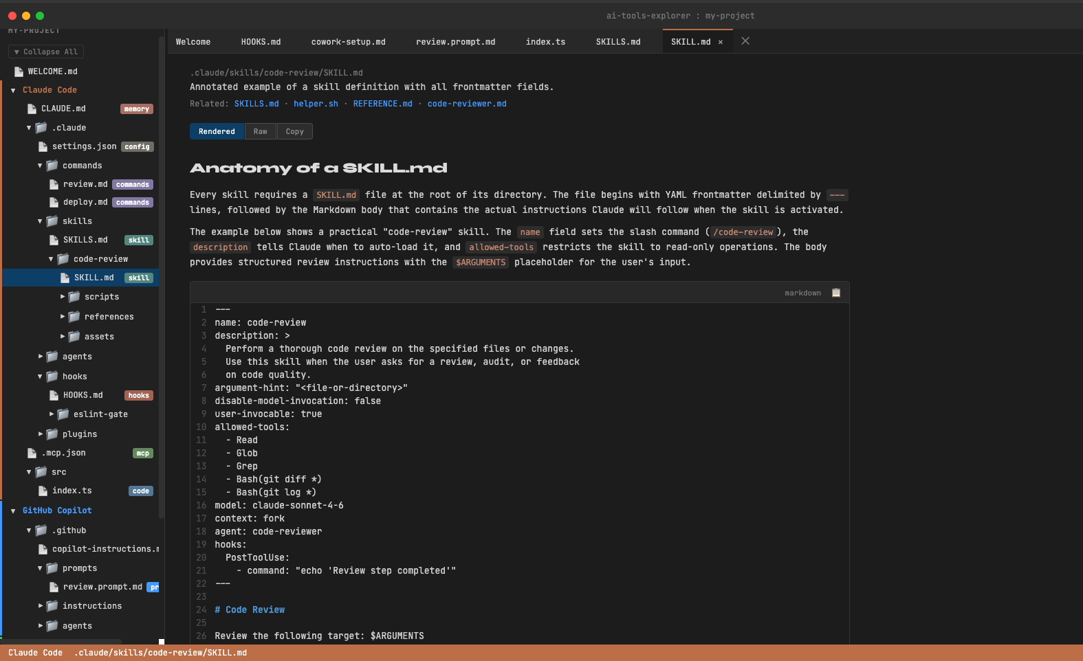 Rendered Cowork setup guide with sections on features, how it works, scheduled tasks, configuration and enterprise features