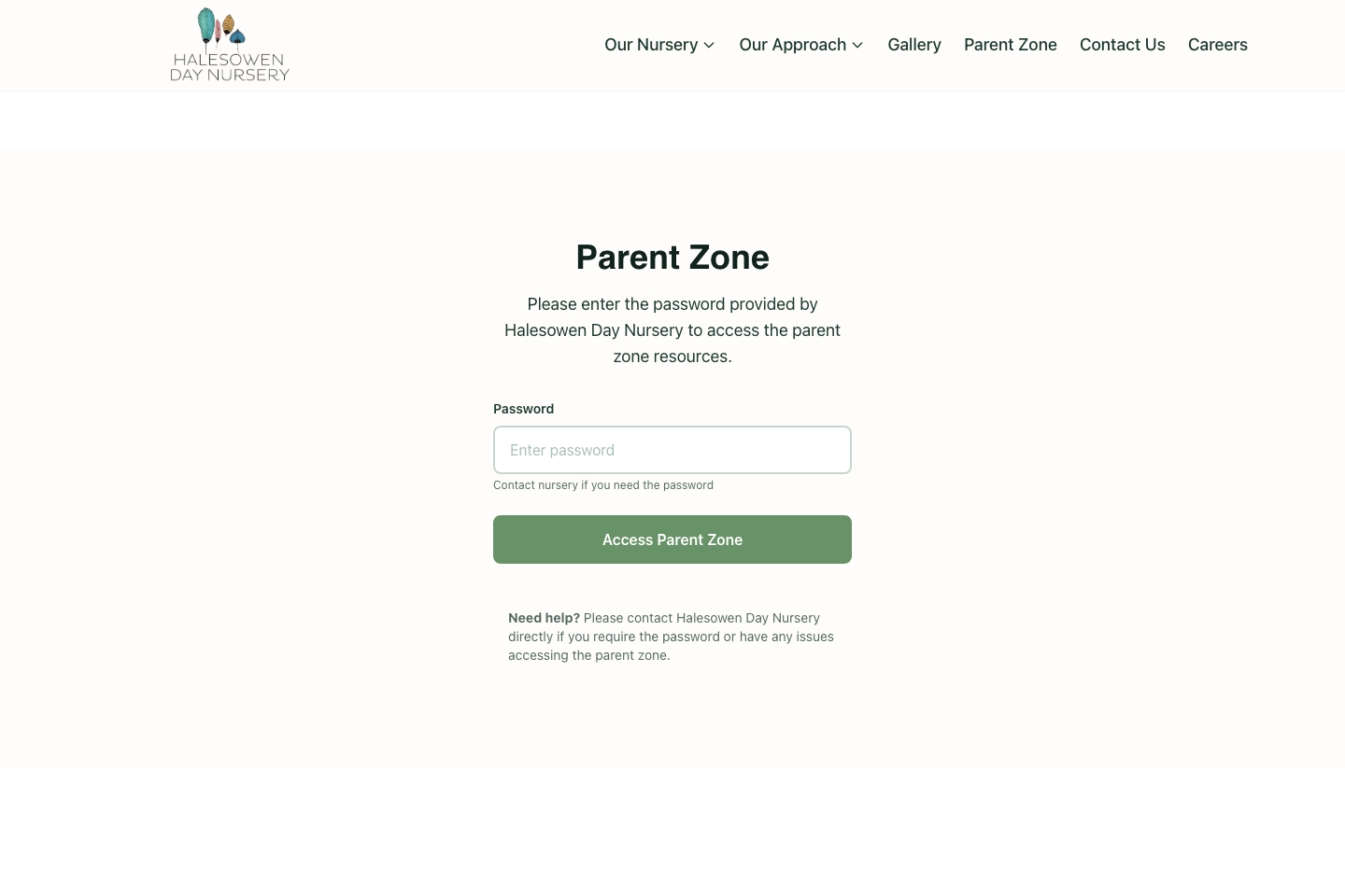 Halesowen Nursery parent zone page