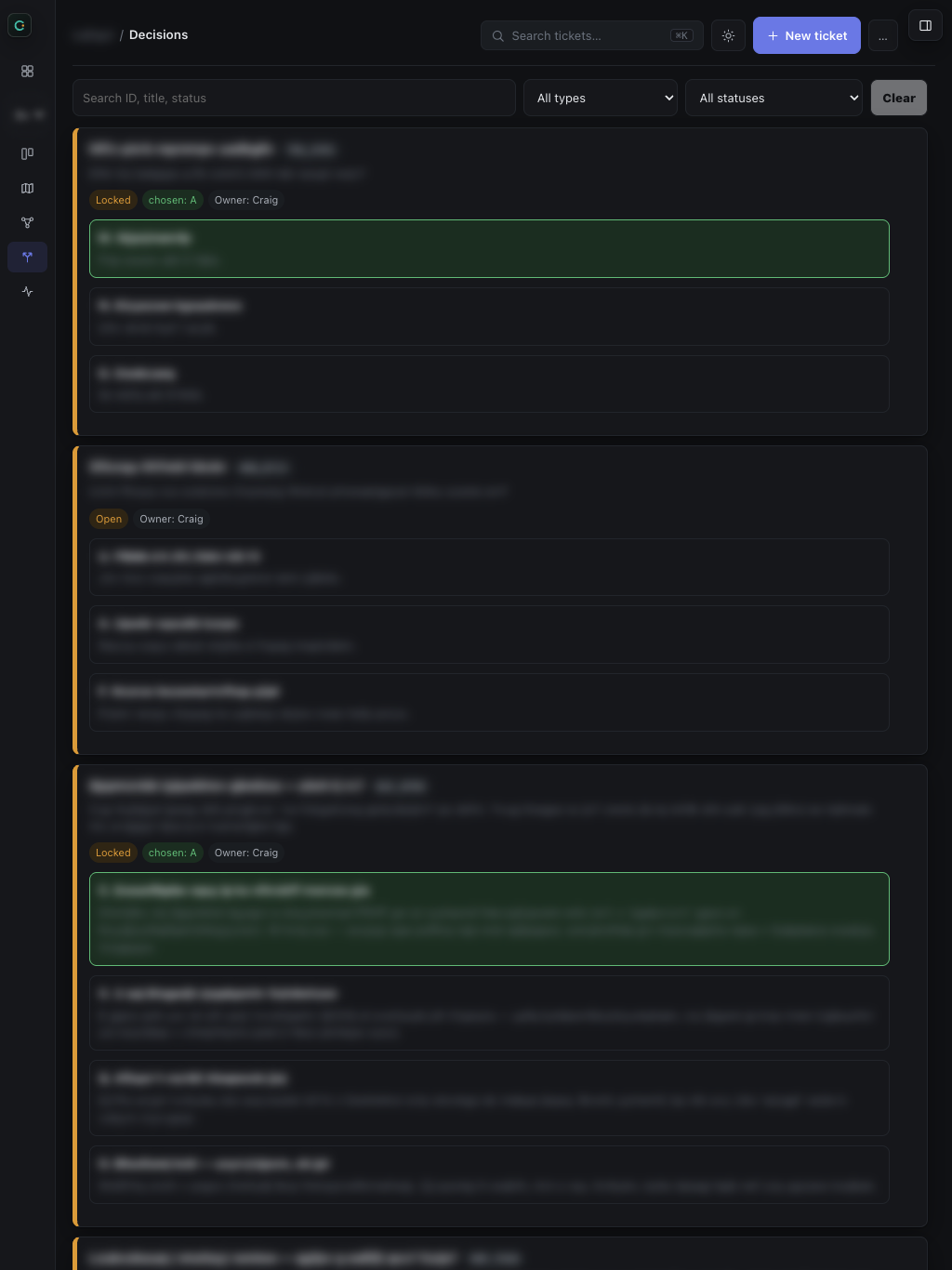 Cockpit decisions list on a tablet in portrait