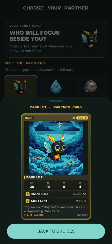 Mondoro partner selection with Zapplet’s partner card and the three starters