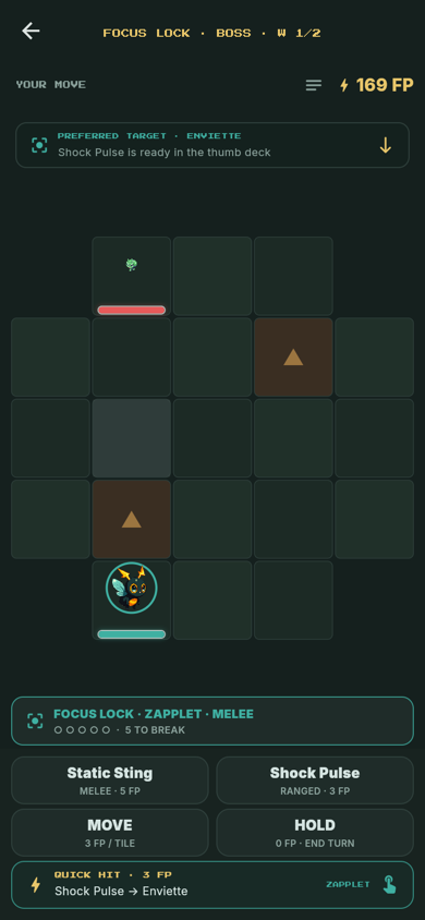 Mondoro Focus Lock boss battle grid with moves and targeting