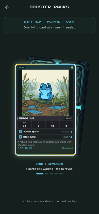 Mondoro Rift Rip booster pack revealing a shiny Puddlump card